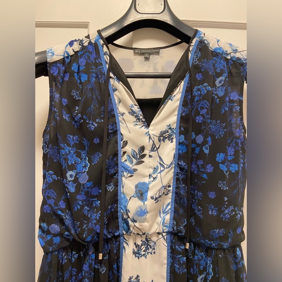 Adrianna Papell Blue White Black Floral Dress - Size M / Medium - Picture 2 of 10